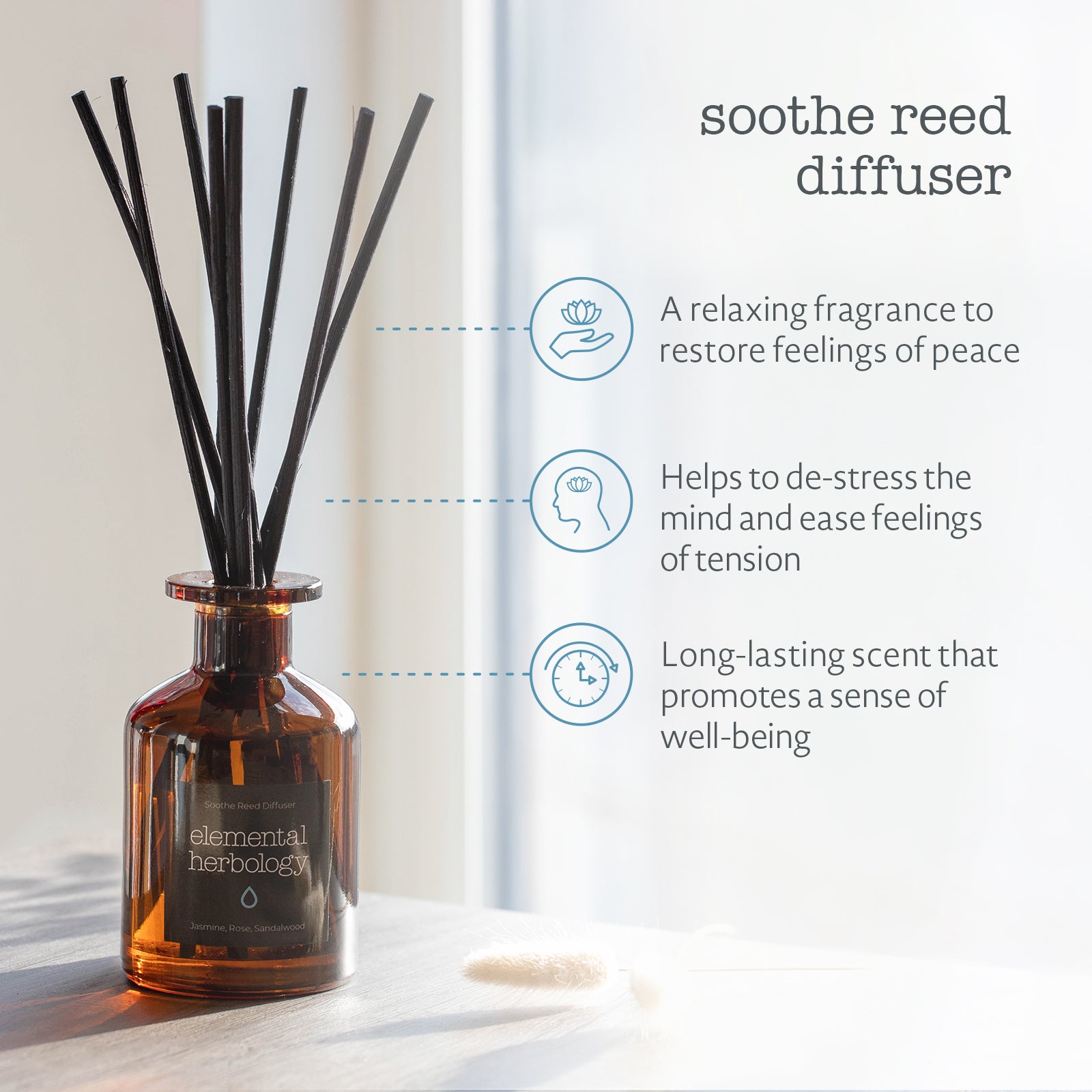 Soothe Jasmine & Fresh Rose Aromatherapy Reed Diffuser (5.8 fl.oz, 173ml)